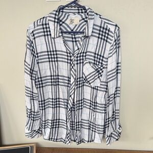 Classic Plaid Button-Down Shirt - Navy and White